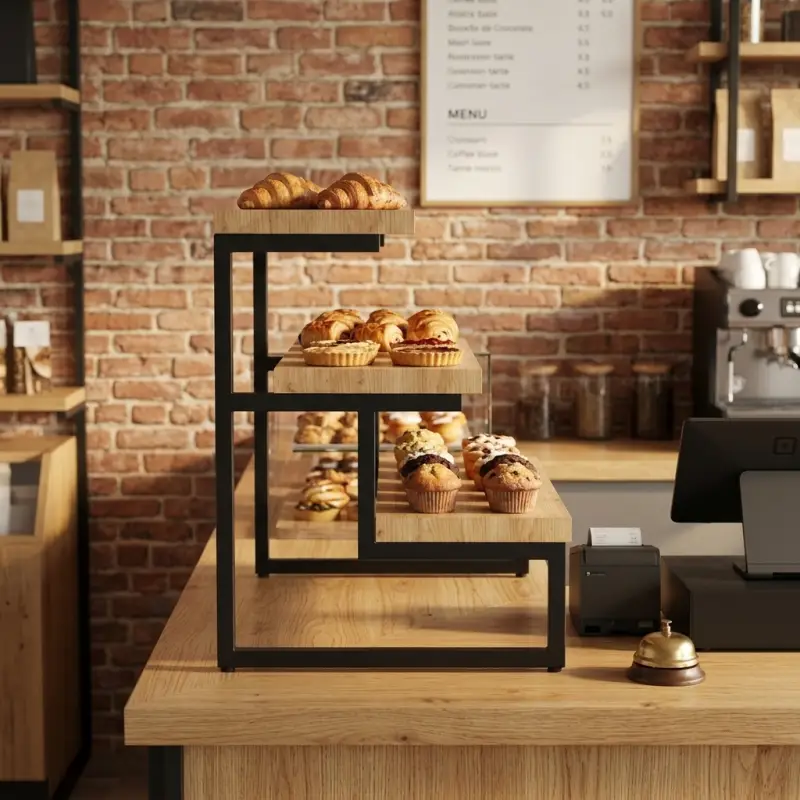 Rak Display Pastry 3 Tingkat Besi Kayu [3]