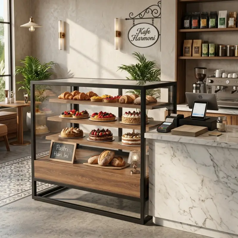 Rak Display Pastry Besi dan Kayu 4 Tingkat [4]