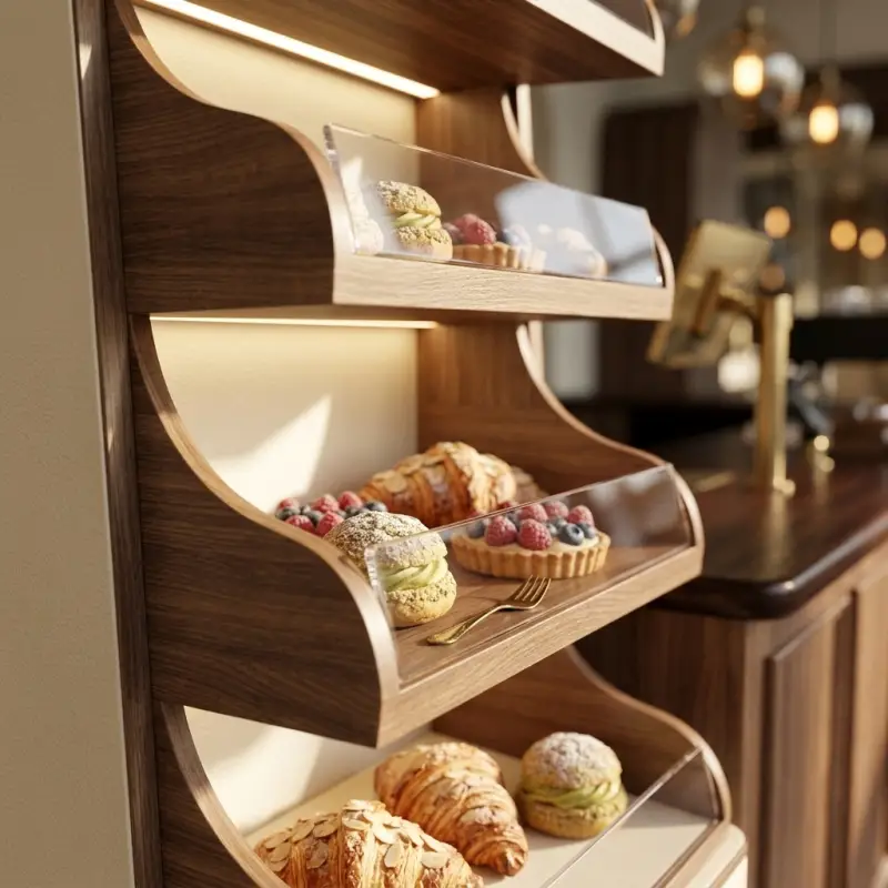 Rak Display Pastry Kayu dengan Lampu LED [3]