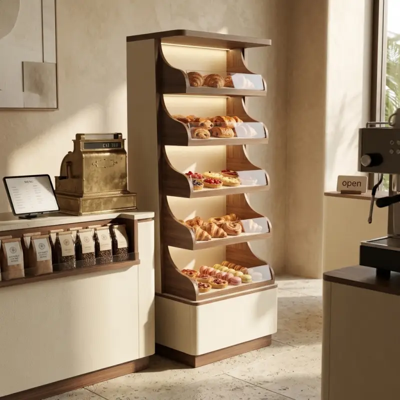 Rak Display Pastry Kayu dengan Lampu LED [4]