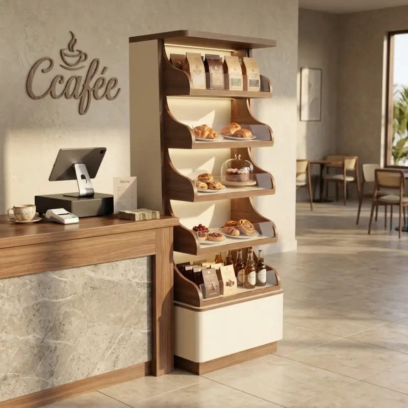 Rak Display Pastry Kayu dengan Lampu LED [5]