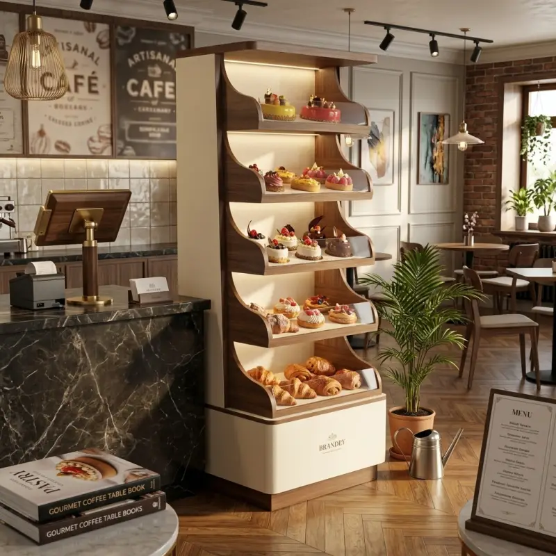 Rak Display Pastry Kayu dengan Lampu LED [6]