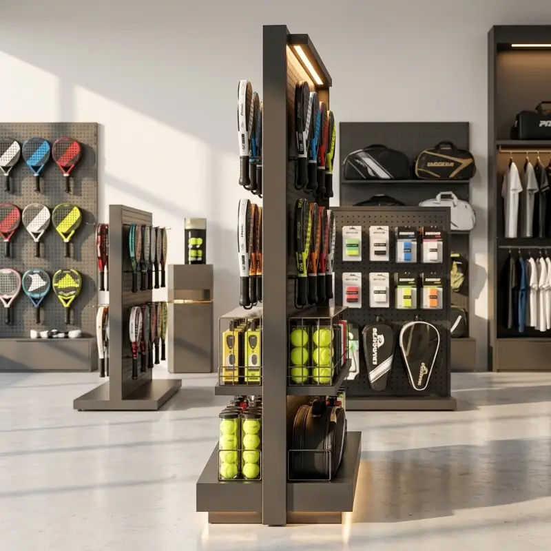 Rak Display Raket Padel dengan Pegboard dan LED [3]