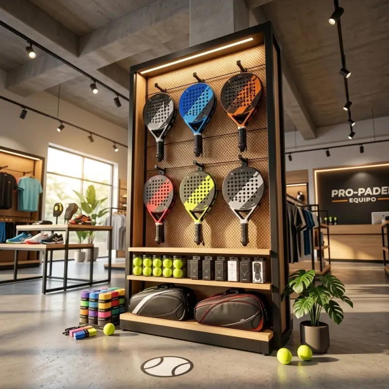 Rak Display Raket Padel Rangka Besi Backpanel Anyaman [4]