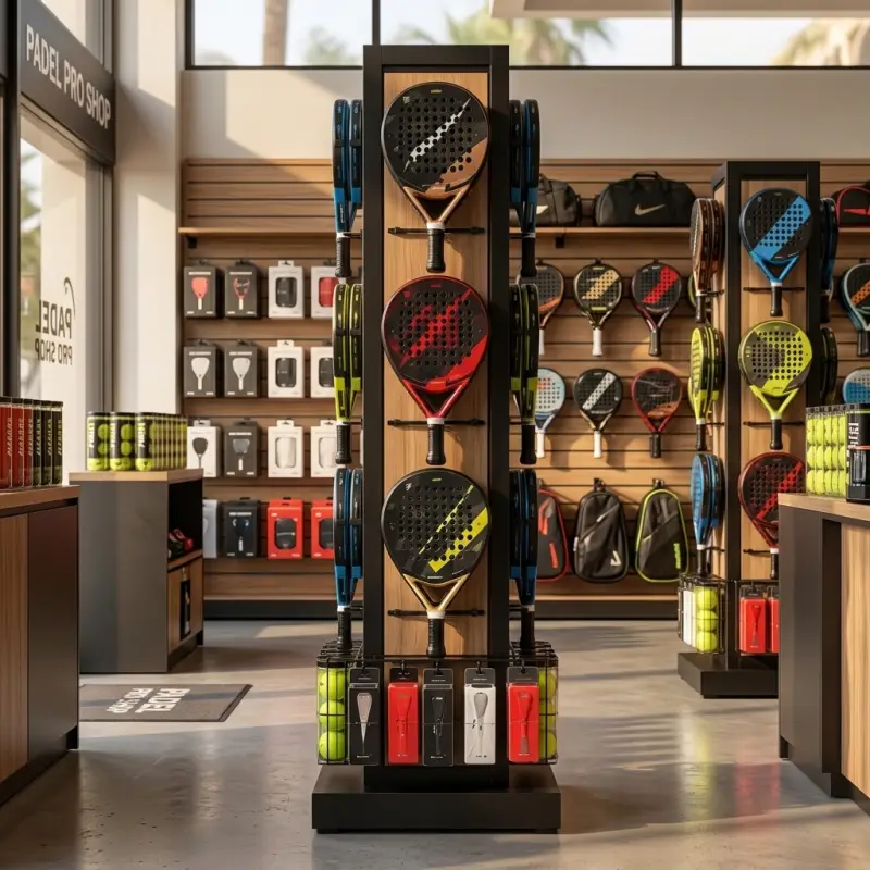 Rak Display Raket Padel Tower 4 Sisi Kayu dan Besi [3]