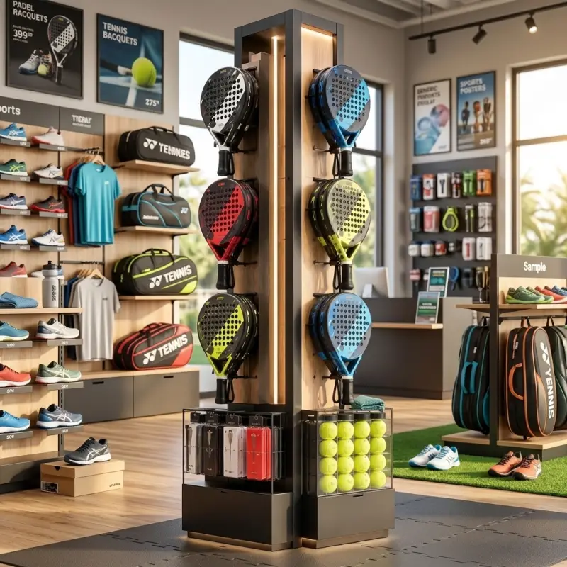 Rak Display Raket Padel Tower dengan Laci Kaca [4]