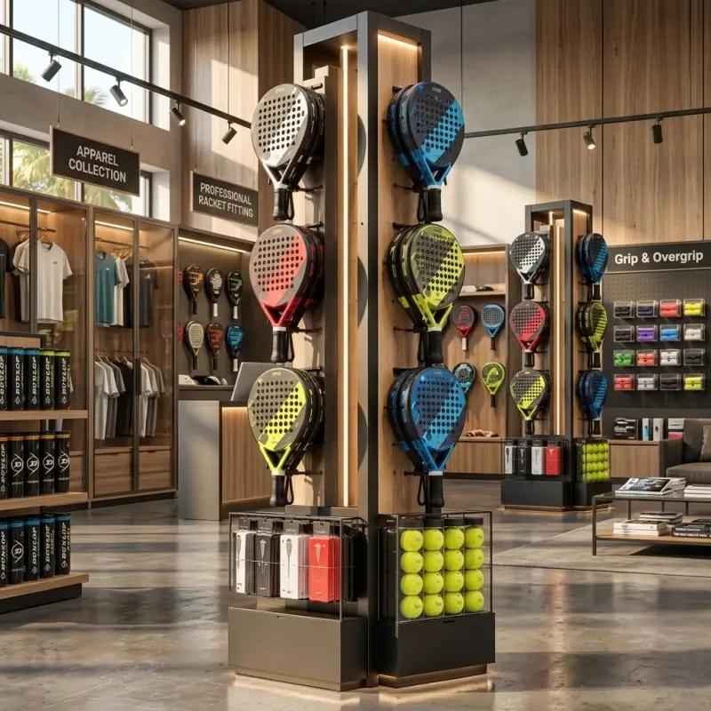 Rak Display Raket Padel Tower dengan Laci Kaca [5]