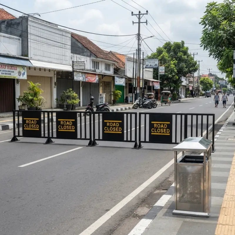 Road Barrier Besi Fabrikasi dengan Panel Tanda [5]
