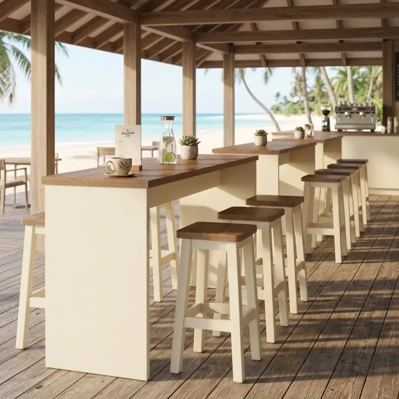 Set Meja Bar Kayu dengan Stool Cafe [3]