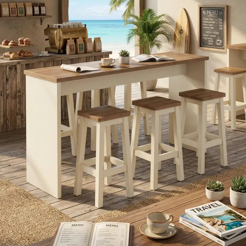 Set Meja Bar Kayu dengan Stool Cafe [5]