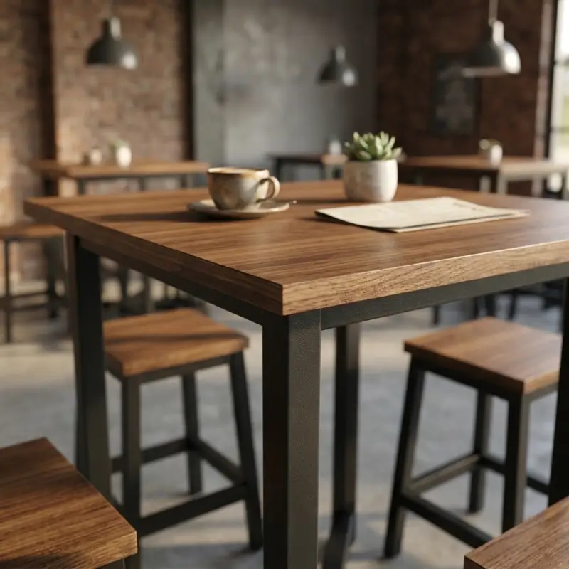 Set Meja Bar Tinggi Industrial Rangka Besi Dudukan Kayu [3]