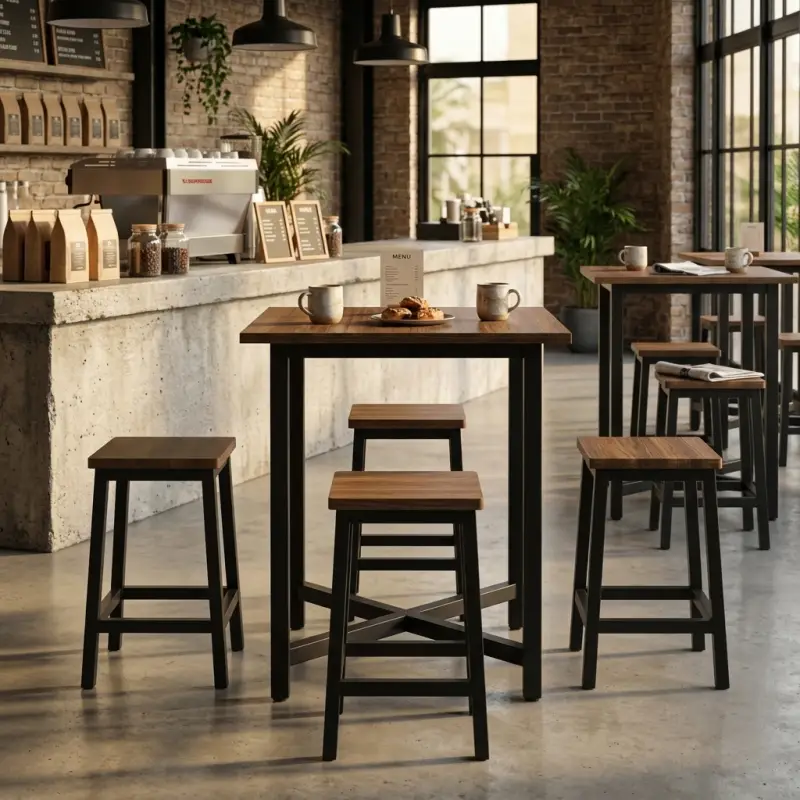 Set Meja Bar Tinggi Industrial Rangka Besi Dudukan Kayu [4]