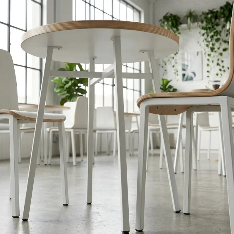 Set Meja Bulat Cafe Rangka Besi dengan Kursi Plywood [3]