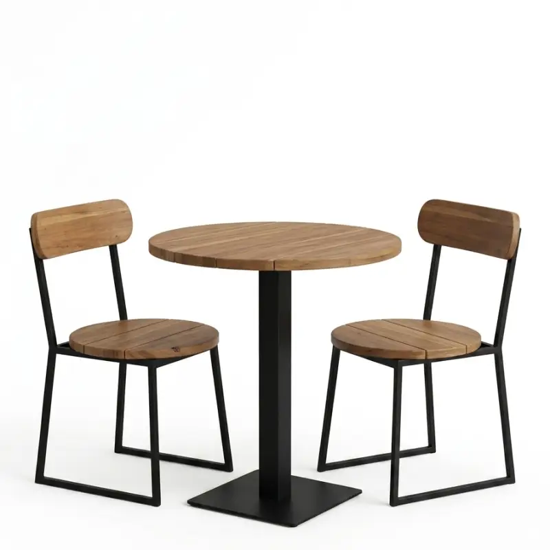 Set Meja Bulat Kaki Besi & Kursi Kayu Industrial untuk Cafe [4]
