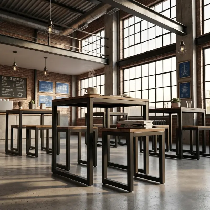 Set Meja Cafe dan Stool Industrial Rangka Besi Top Kayu [3]