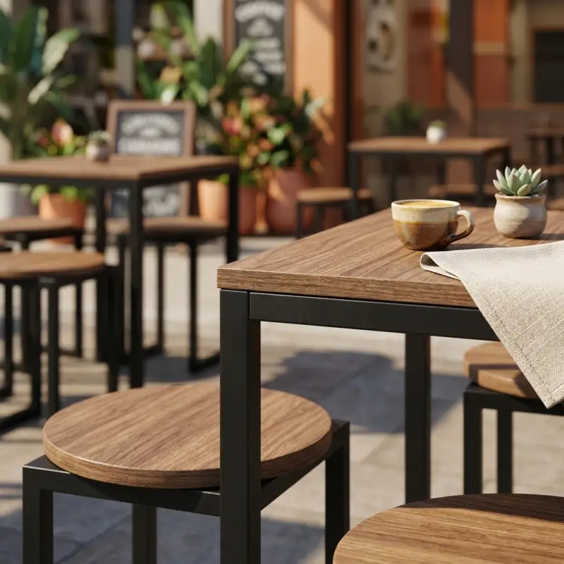 Set Meja Cafe Industrial dengan Stool Kayu [5]