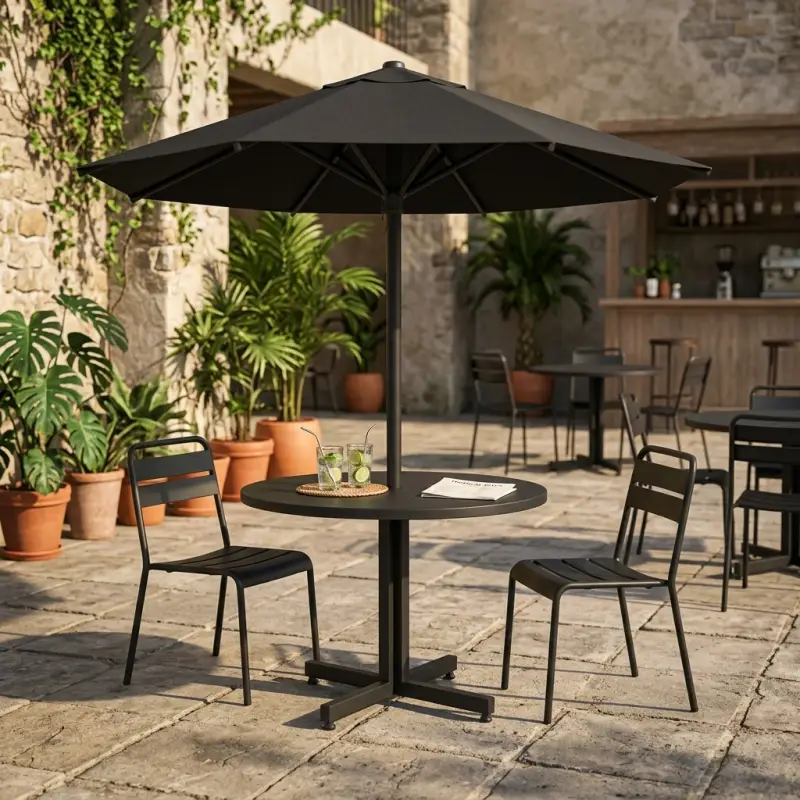Set Meja Cafe Outdoor Bulat dengan Payung Pelindung [3]