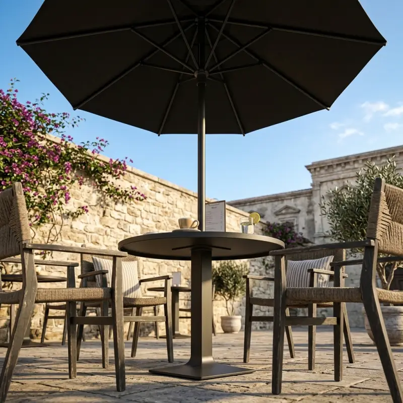Set Meja Cafe Outdoor Bundar dengan Payung Pelindung [2]