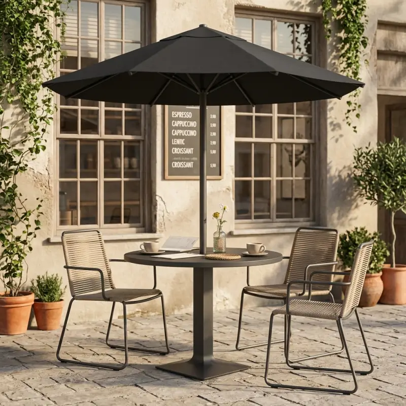 Set Meja Cafe Outdoor Bundar dengan Payung Pelindung [3]