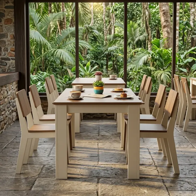 Set Meja Kursi Cafe 4 Seater Two-Tone Wood [3]