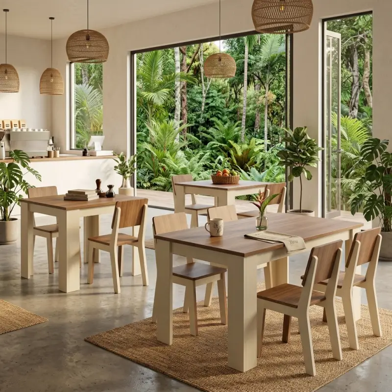 Set Meja Kursi Cafe 4 Seater Two-Tone Wood [5]