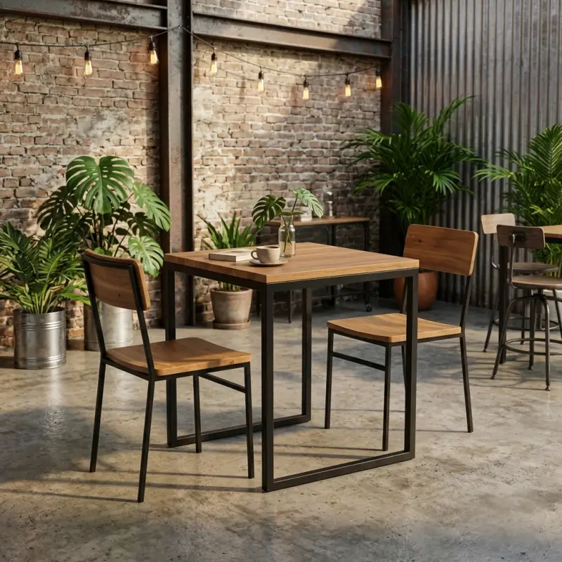 Set Meja & Kursi Cafe Industrial Kayu Besi [2]