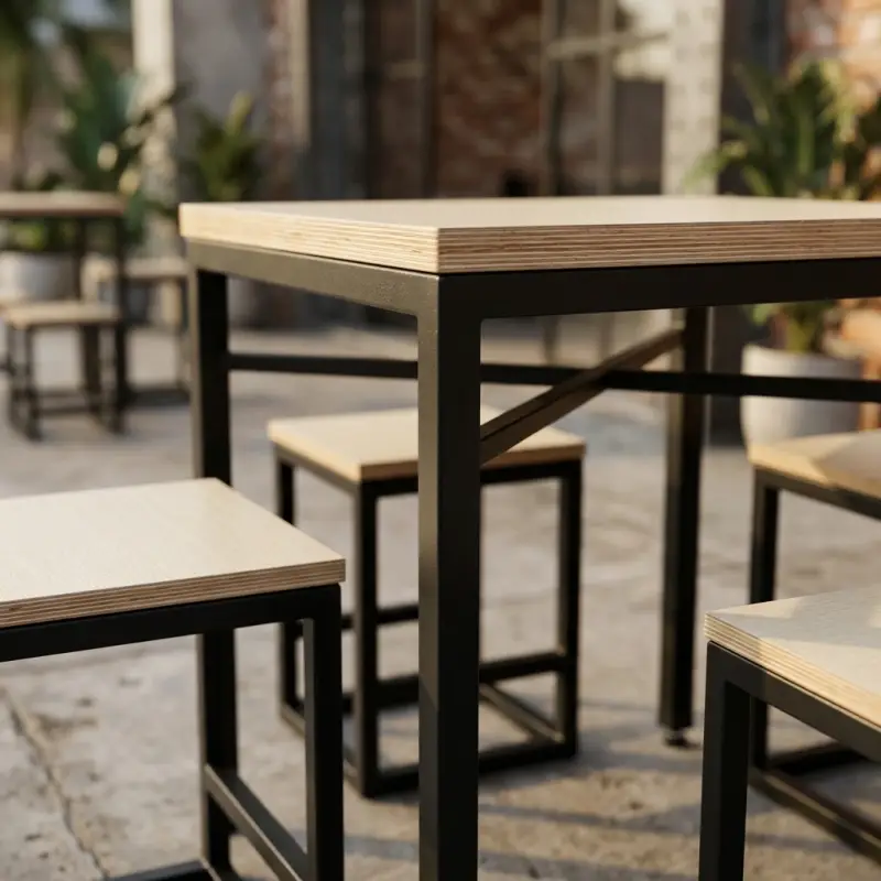 Set Meja Makan Cafe Rangka Besi Hollow Dudukan Plywood [5]