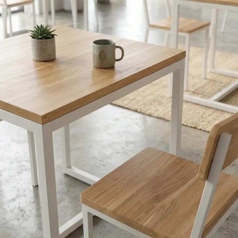 Set Meja Makan Cafe Rangka Besi Top Kayu [4]