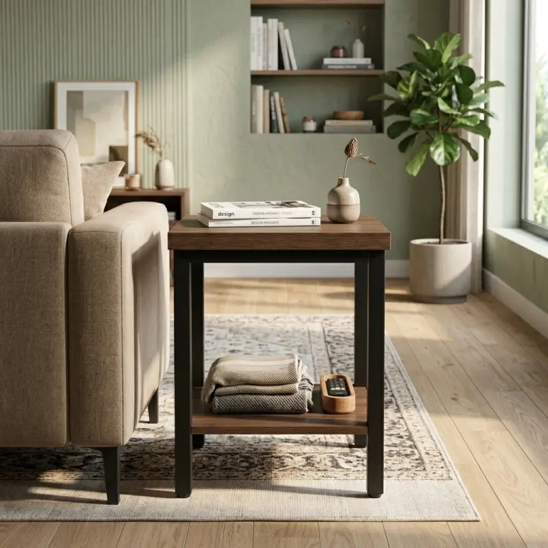 Side Table 2 Susun Rangka Besi Top Kayu [4]