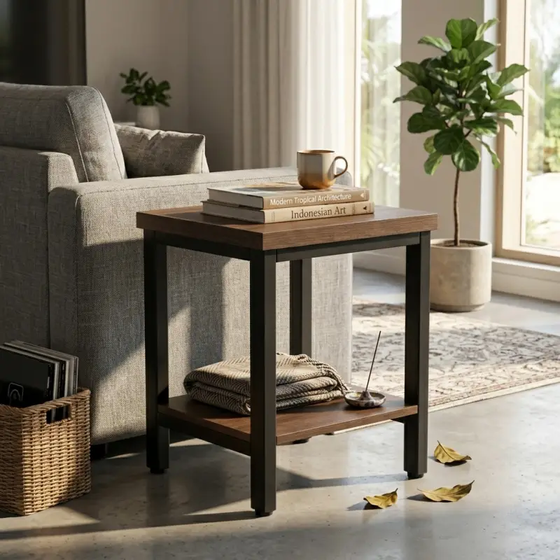 Side Table 2 Susun Rangka Besi Top Kayu [5]