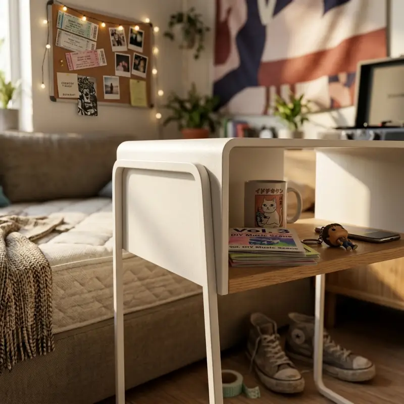 Side Table Besi dengan Rak Kayu Open Shelf [2]