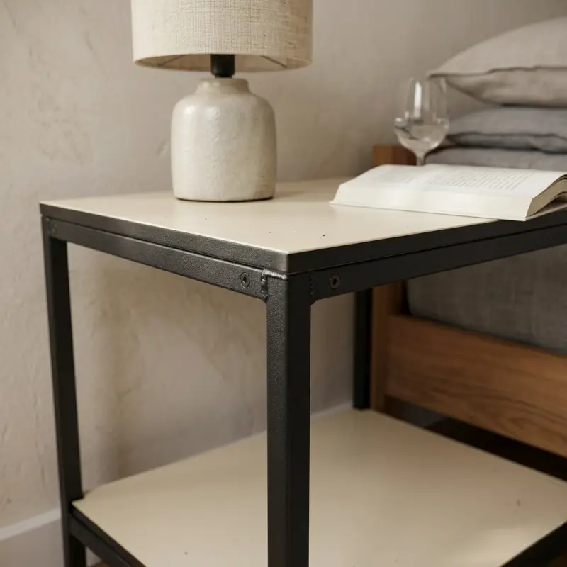 Side Table Besi Rangka Hitam Top Panel Krem Dua Lapis [4]