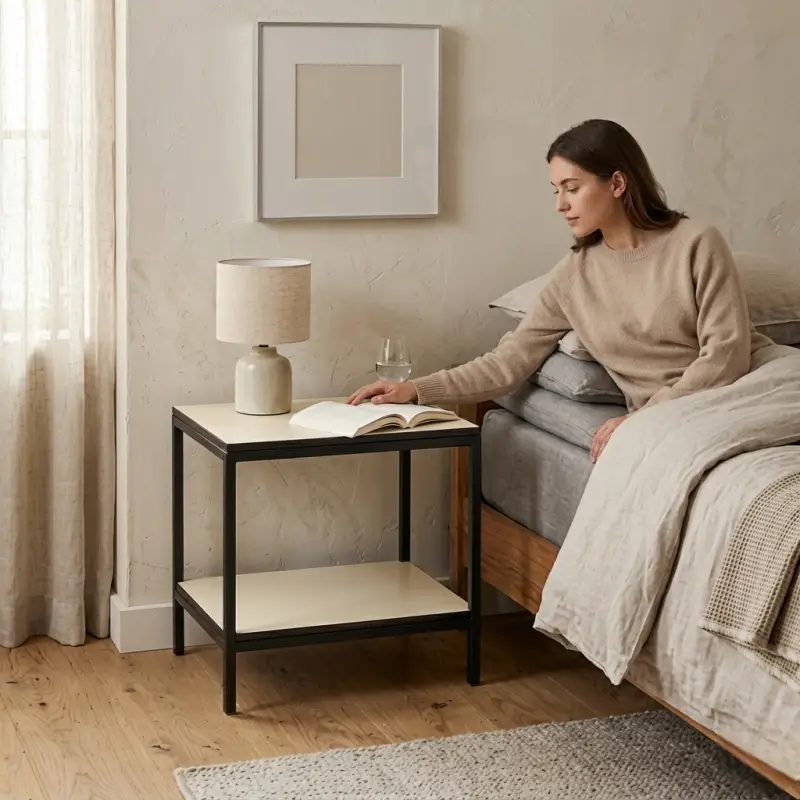 Side Table Besi Rangka Hitam Top Panel Krem Dua Lapis [5]