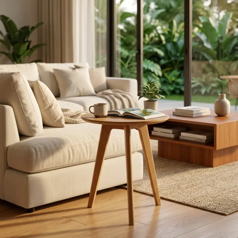 Side Table Bulat Kayu 3 Kaki Scandinavian [2]
