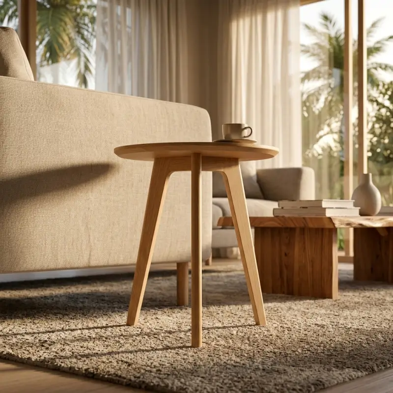 Side Table Bulat Kayu 3 Kaki Scandinavian [4]