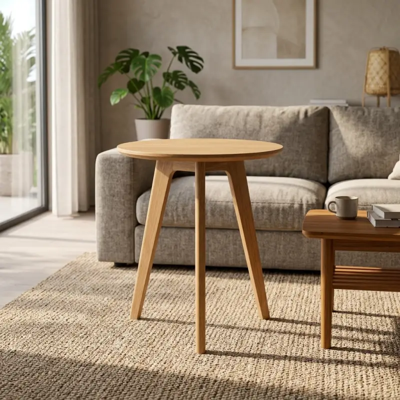 Side Table Bulat Kayu 3 Kaki Scandinavian [5]