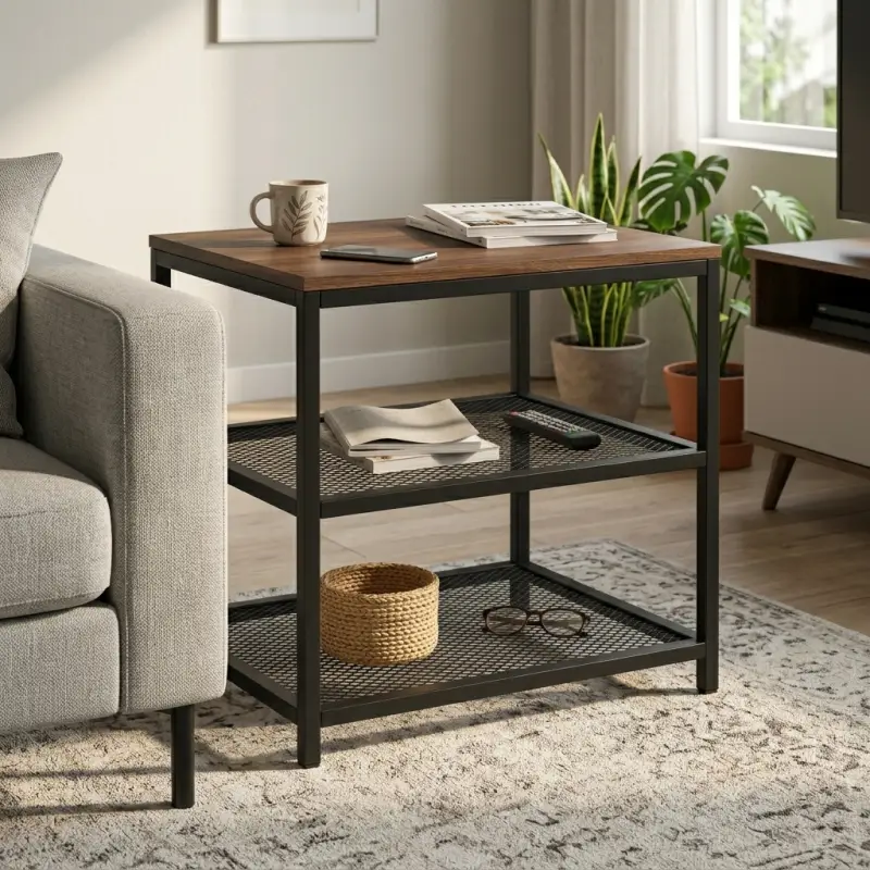 Side Table Industrial Rangka Besi dengan Rak Mesh [2]