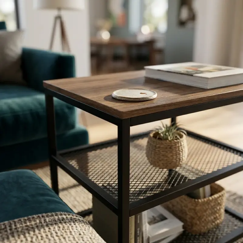 Side Table Industrial Rangka Besi dengan Rak Mesh [3]