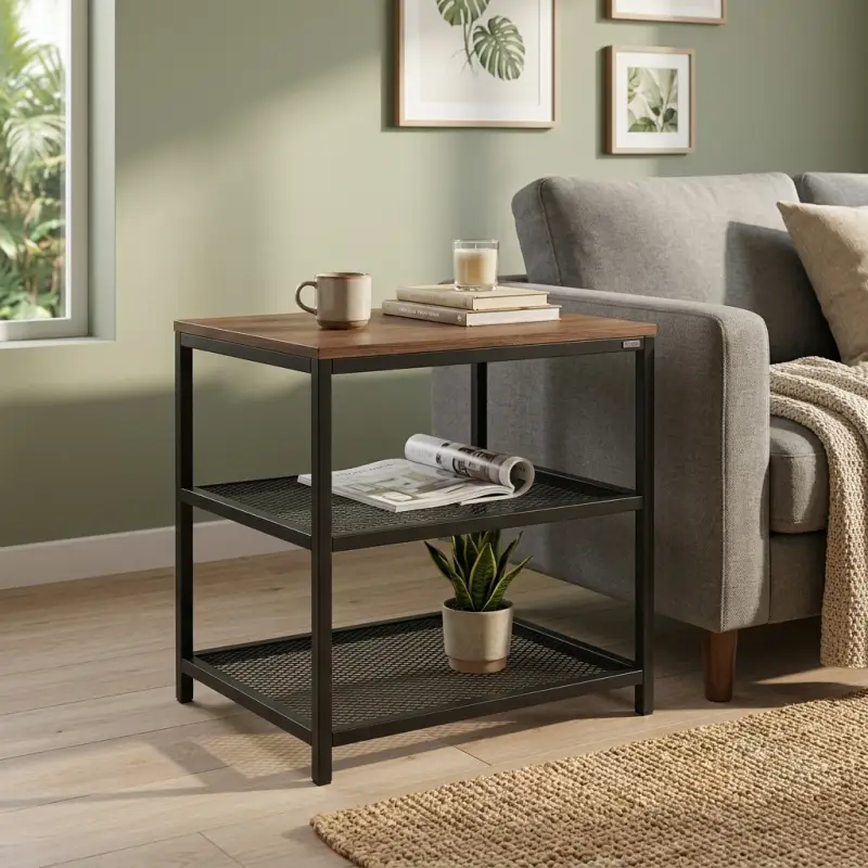 Side Table Industrial Rangka Besi dengan Rak Mesh [4]