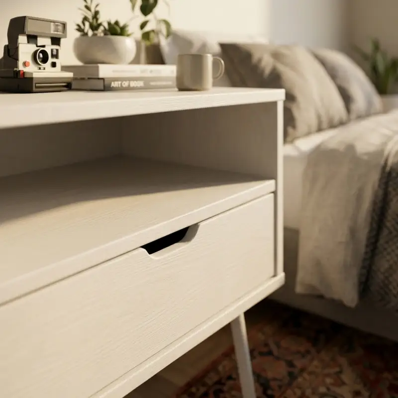 Side Table Kayu 1 Laci Open Shelf Kaki Metal Scandinavian [2]