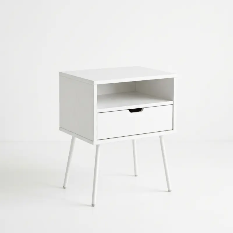 Side Table Kayu 1 Laci Open Shelf Kaki Metal Scandinavian [5]