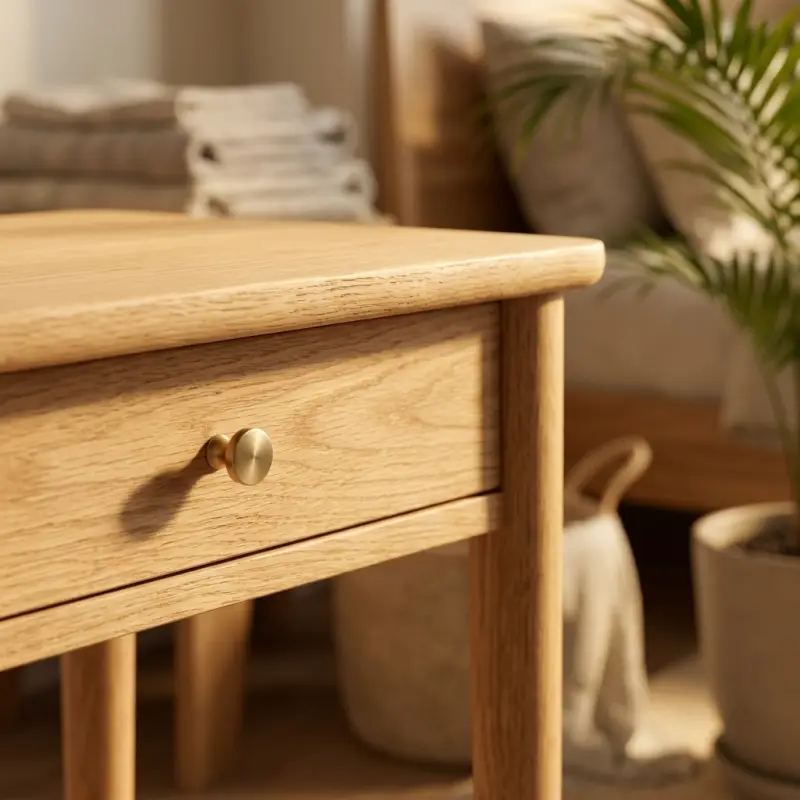 Side Table Kayu Oak dengan Laci dan Kaki Tirus [3]