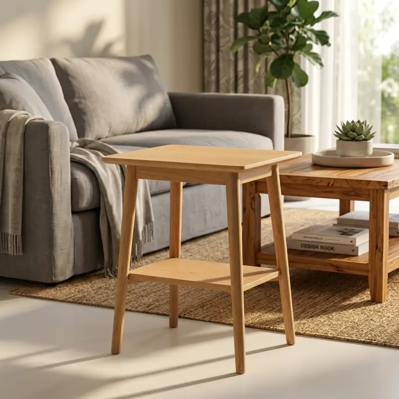 Side Table Kayu Oak Scandinavian dengan Rak Bawah [2]