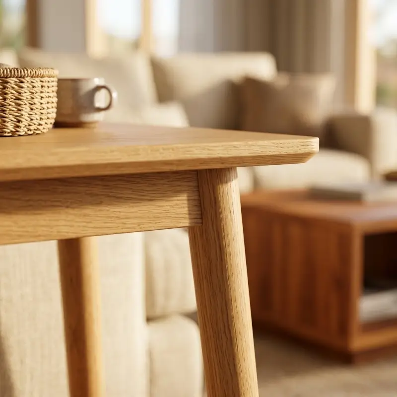 Side Table Kayu Oak Scandinavian dengan Rak Bawah [3]