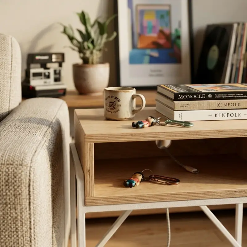 Side Table Kayu Plywood Open Shelf Rangka Besi Putih [2]