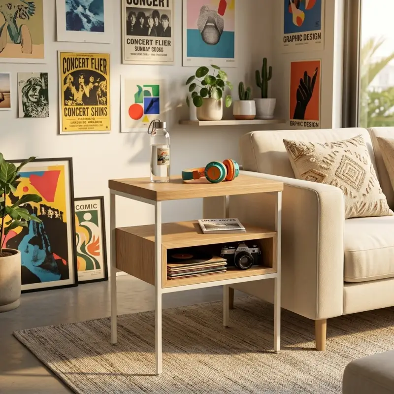 Side Table Kayu Rangka Besi dengan Rak Terbuka [4]