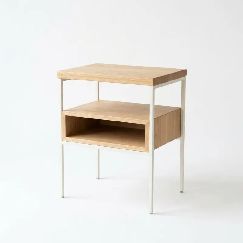 Side Table Kayu Rangka Besi dengan Rak Terbuka [5]