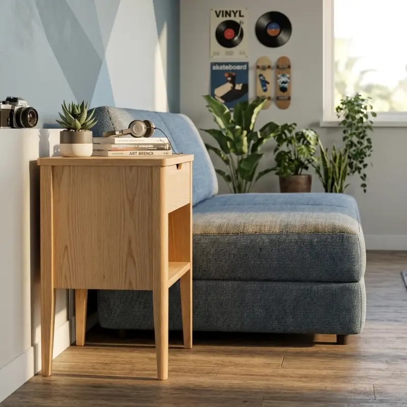 Side Table Kayu Skandinavis 1 Laci Open Shelf [2]