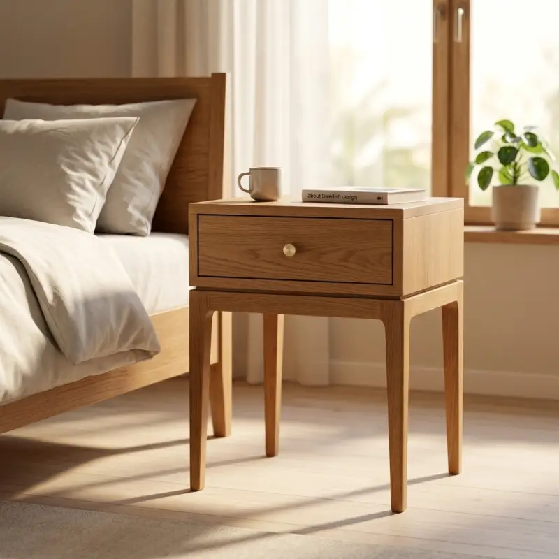 Side Table Kayu Solid Laci Tunggal Gaya Scandinavian [4]