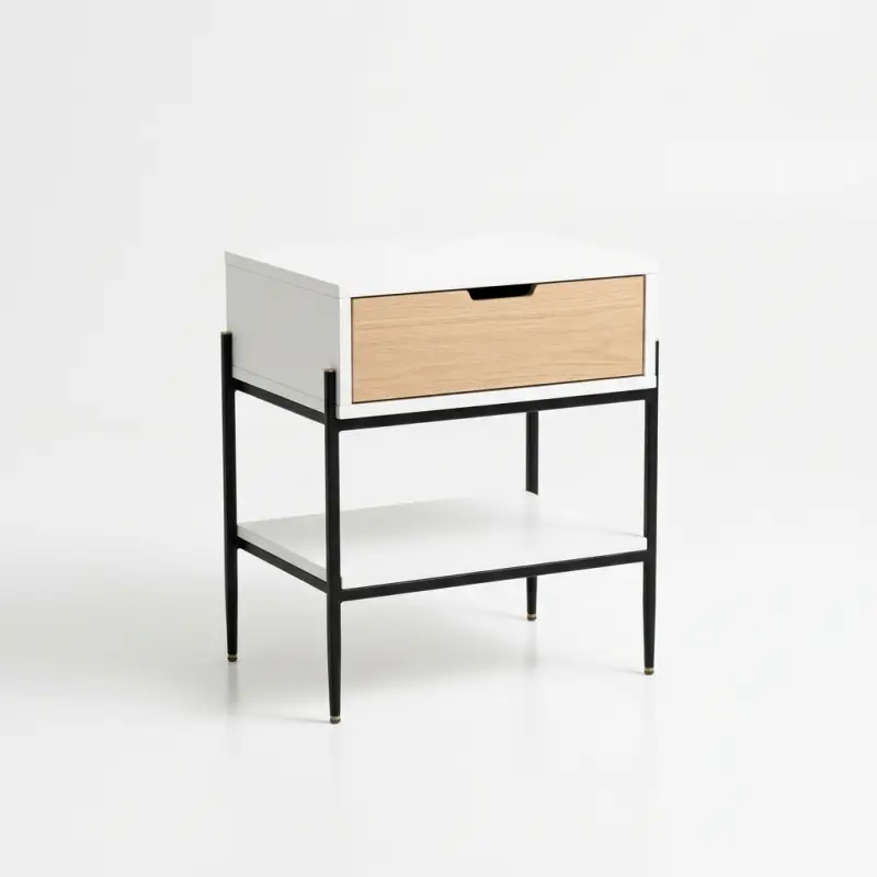 Side Table Laci Kayu Oak Rangka Besi Hitam dengan Rak Bawah [5]